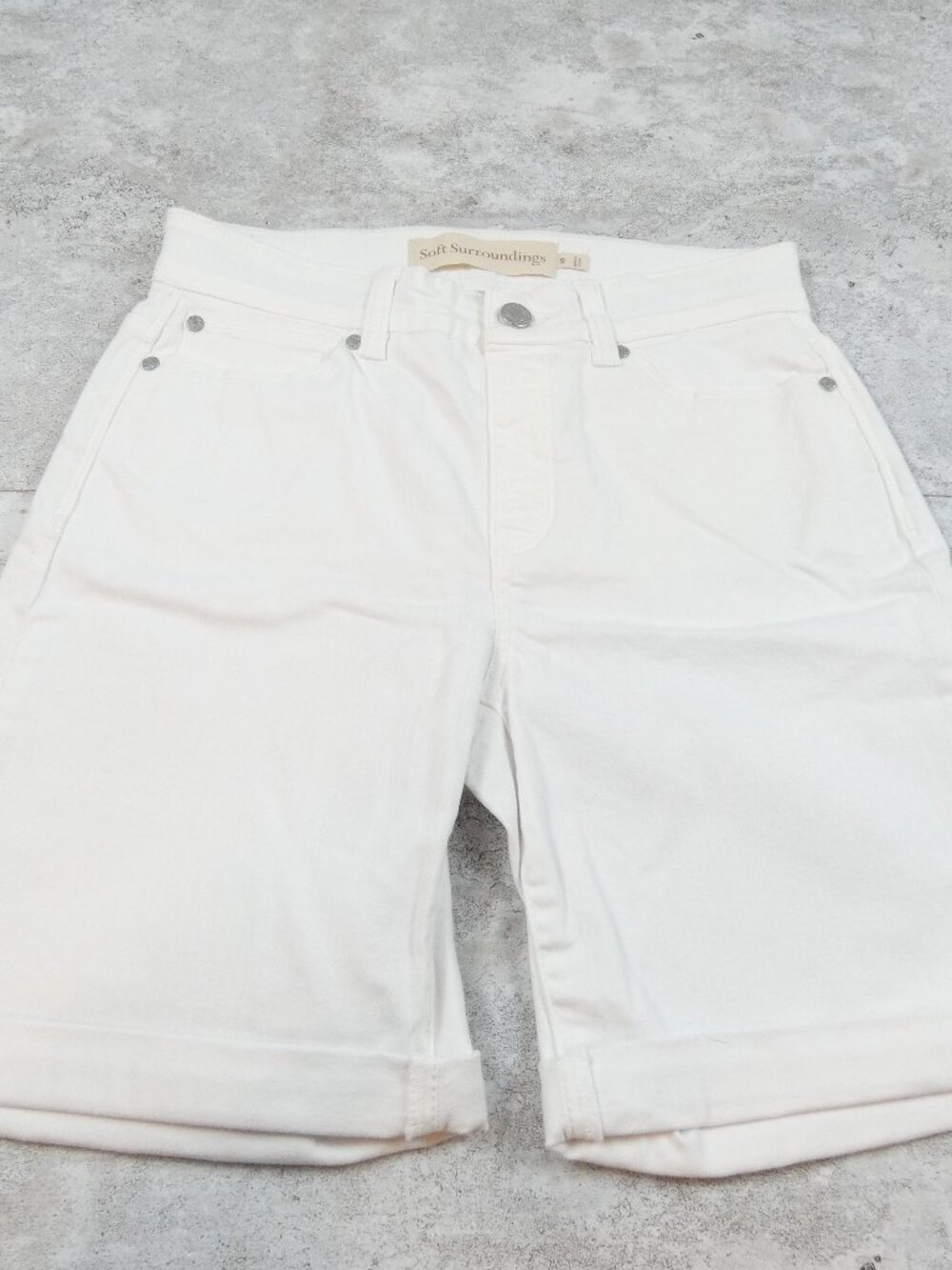 Soft Surroundings Shorts White Cuffed Stretch Boyfriend